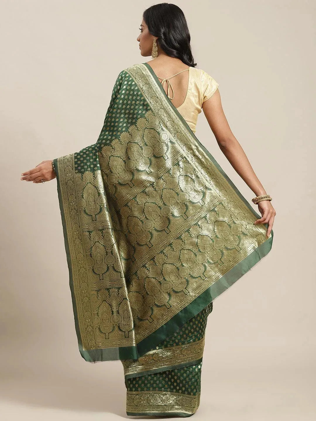 Green Woven Design Brocade Saree - Libas