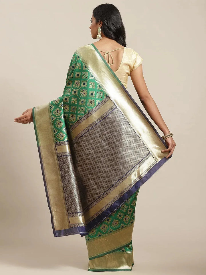 Green Woven Design Brocade Saree - Libas