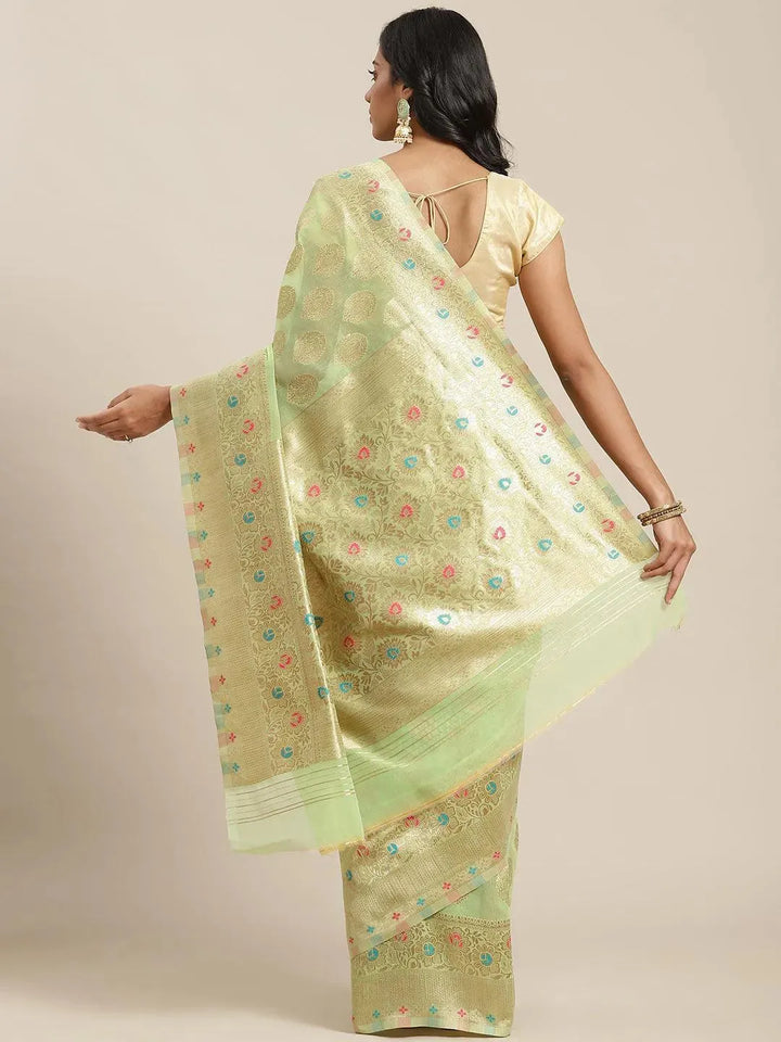 Green Woven Design Brocade Saree - Libas