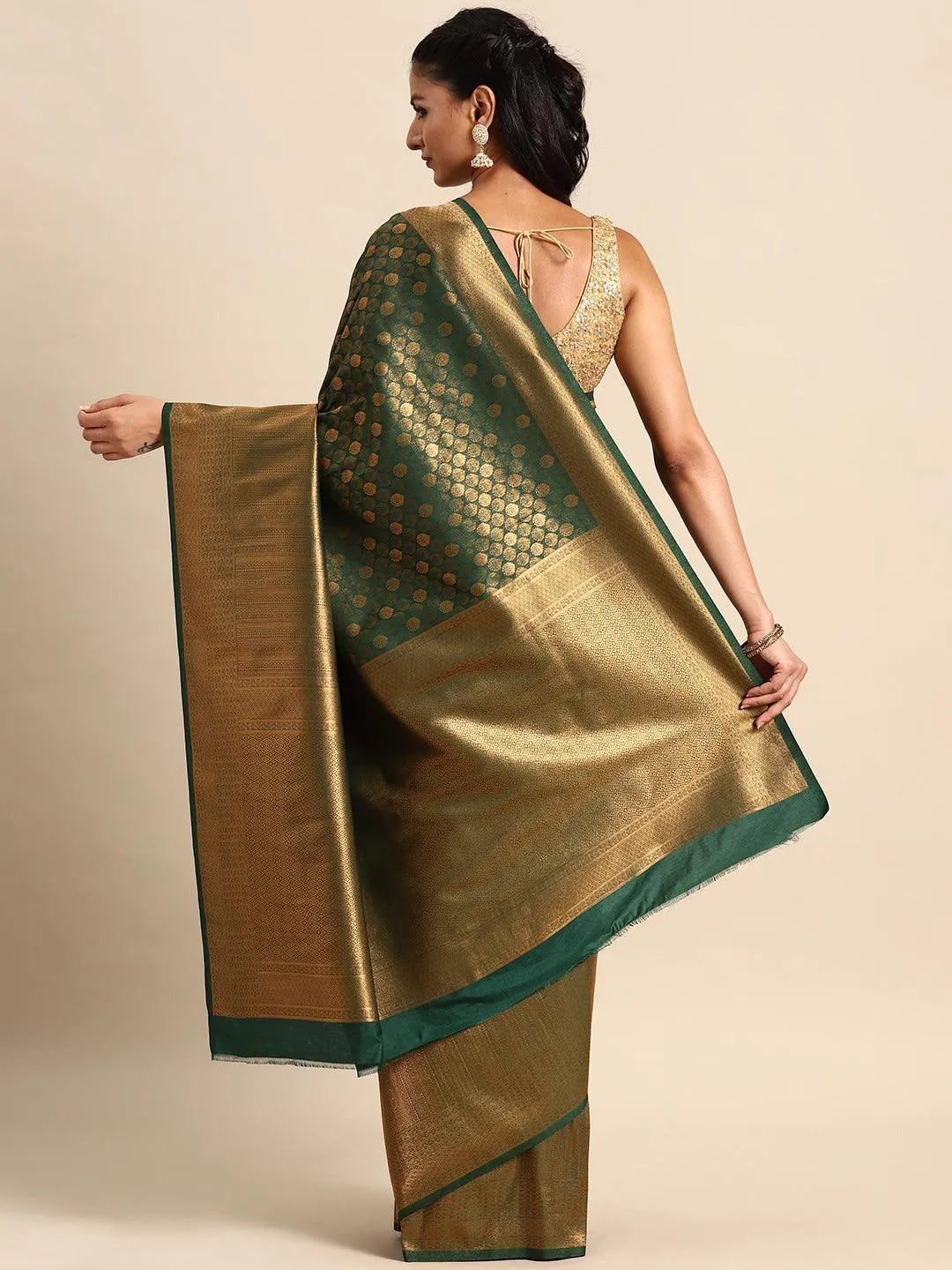 Green Woven Design Brocade Saree - Libas 