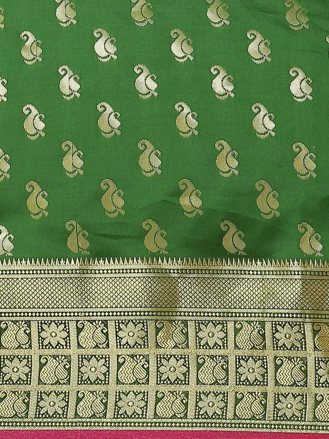 Green Woven Design Brocade Saree - Libas 