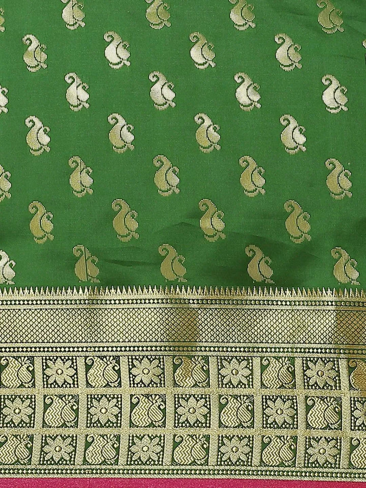 Green Woven Design Brocade Saree - Libas