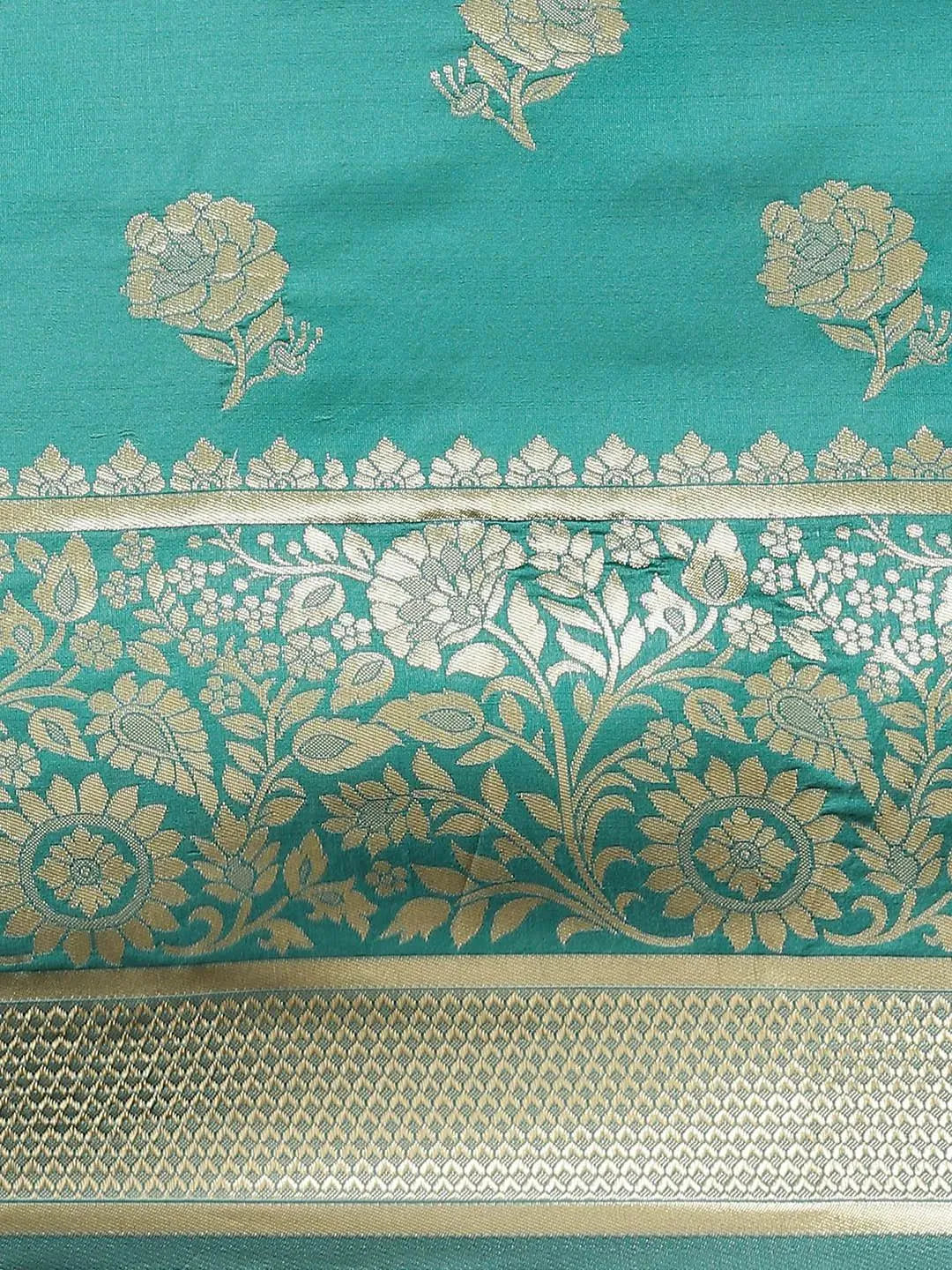 Green Woven Design Brocade Saree - Libas 