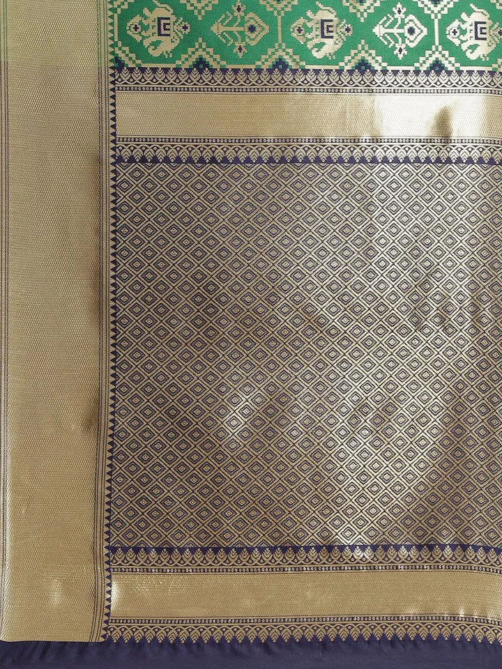 Green Woven Design Brocade Saree - Libas