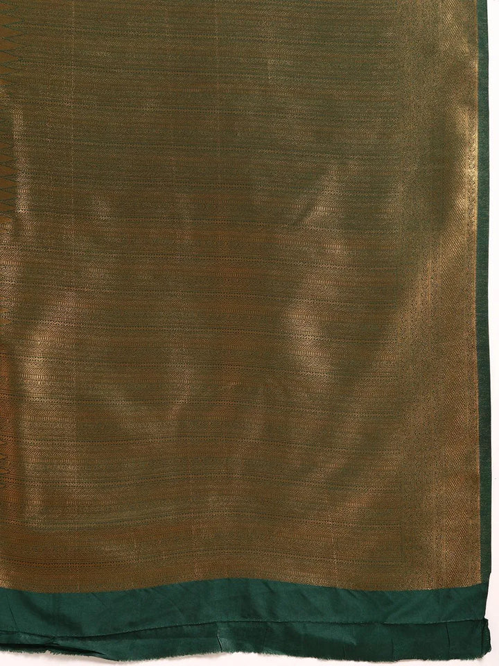 Green Woven Design Brocade Saree - Libas