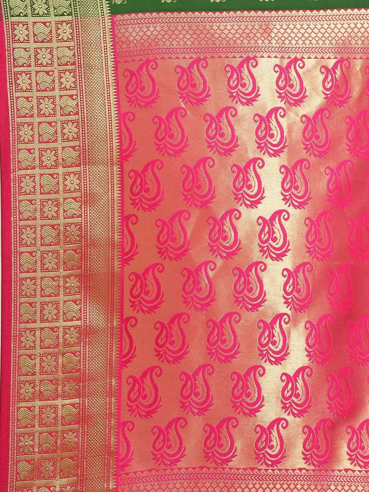 Green Woven Design Brocade Saree - Libas