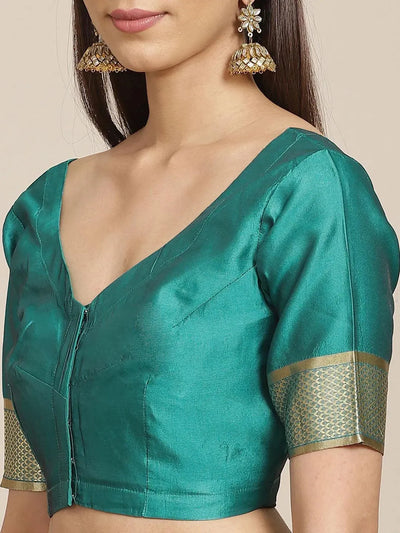 Green Woven Design Brocade Saree - Libas