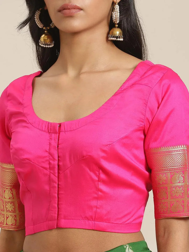 Green Woven Design Brocade Saree - Libas