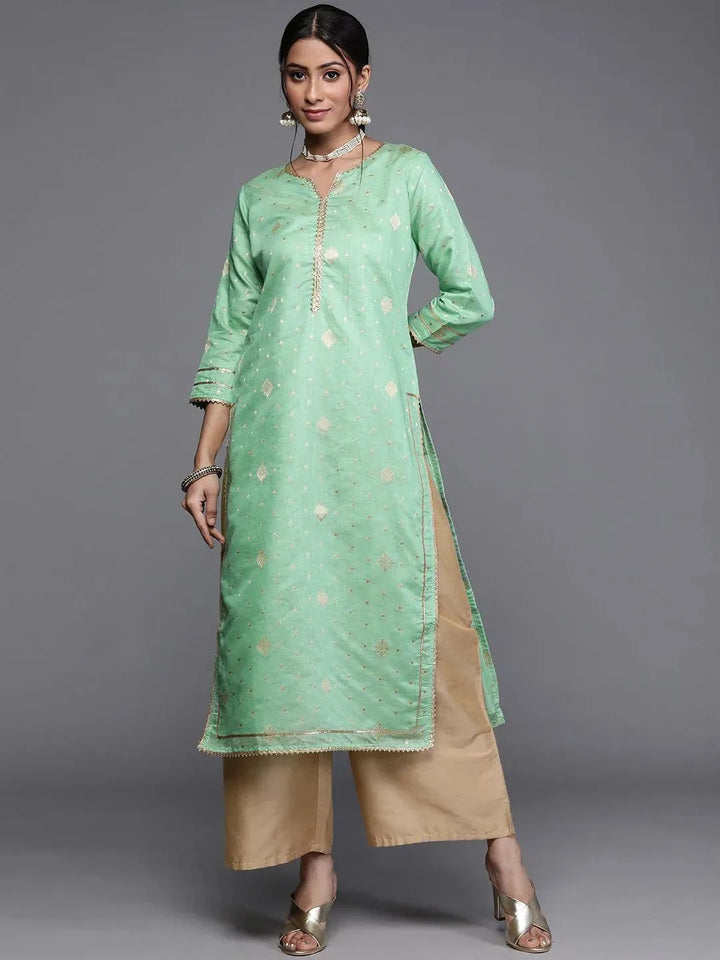 Green Woven Design Chanderi Silk Kurta - Libas