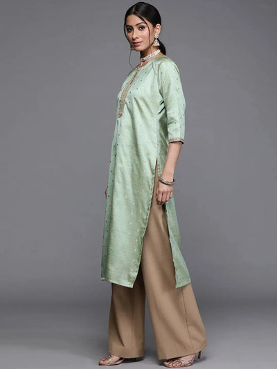 Green Woven Design Chanderi Silk Kurta - Libas