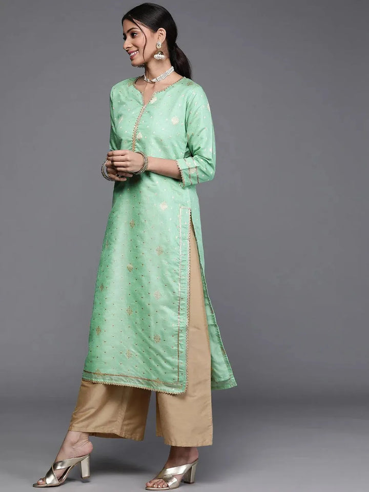 Green Woven Design Chanderi Silk Kurta - Libas