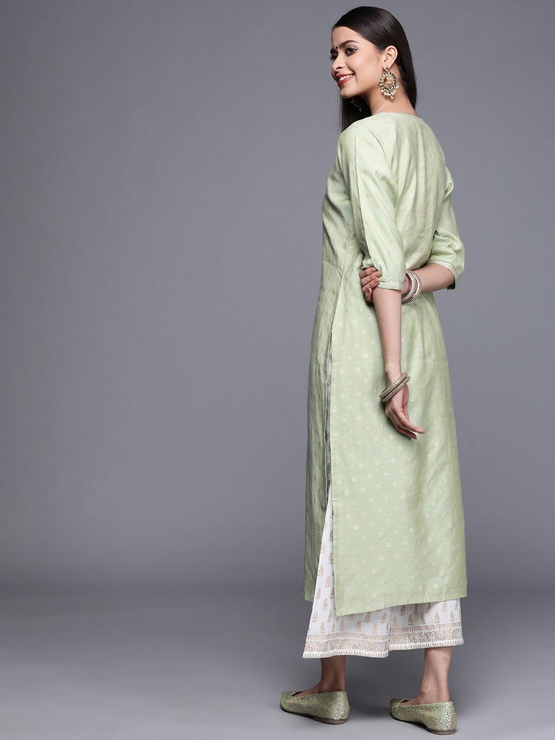 Green Woven Design Chanderi Silk Kurta