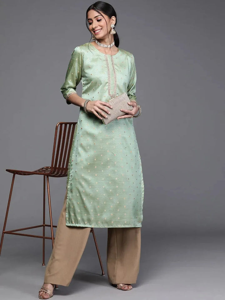 Green Woven Design Chanderi Silk Kurta - Libas
