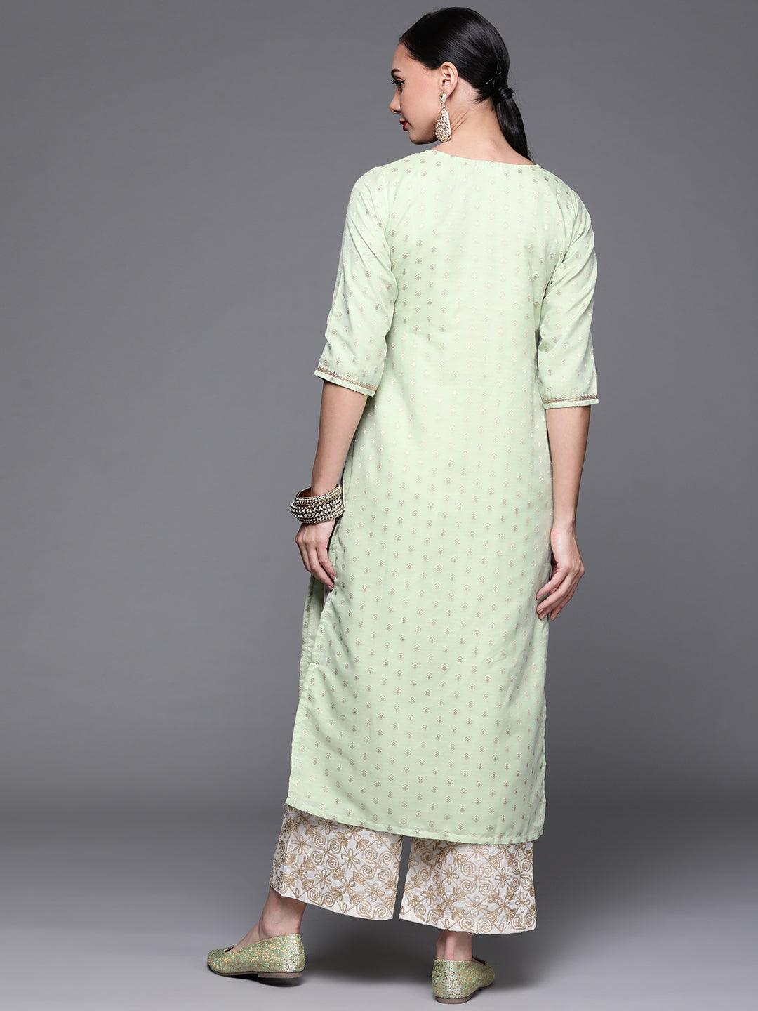 Green Woven Design Chanderi Silk Kurta - Libas