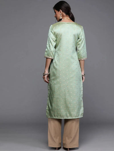 Green Woven Design Chanderi Silk Kurta - Libas