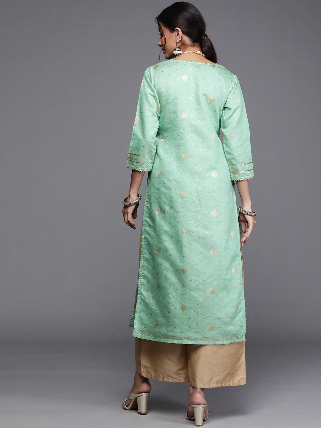 Green Woven Design Chanderi Silk Kurta - Libas