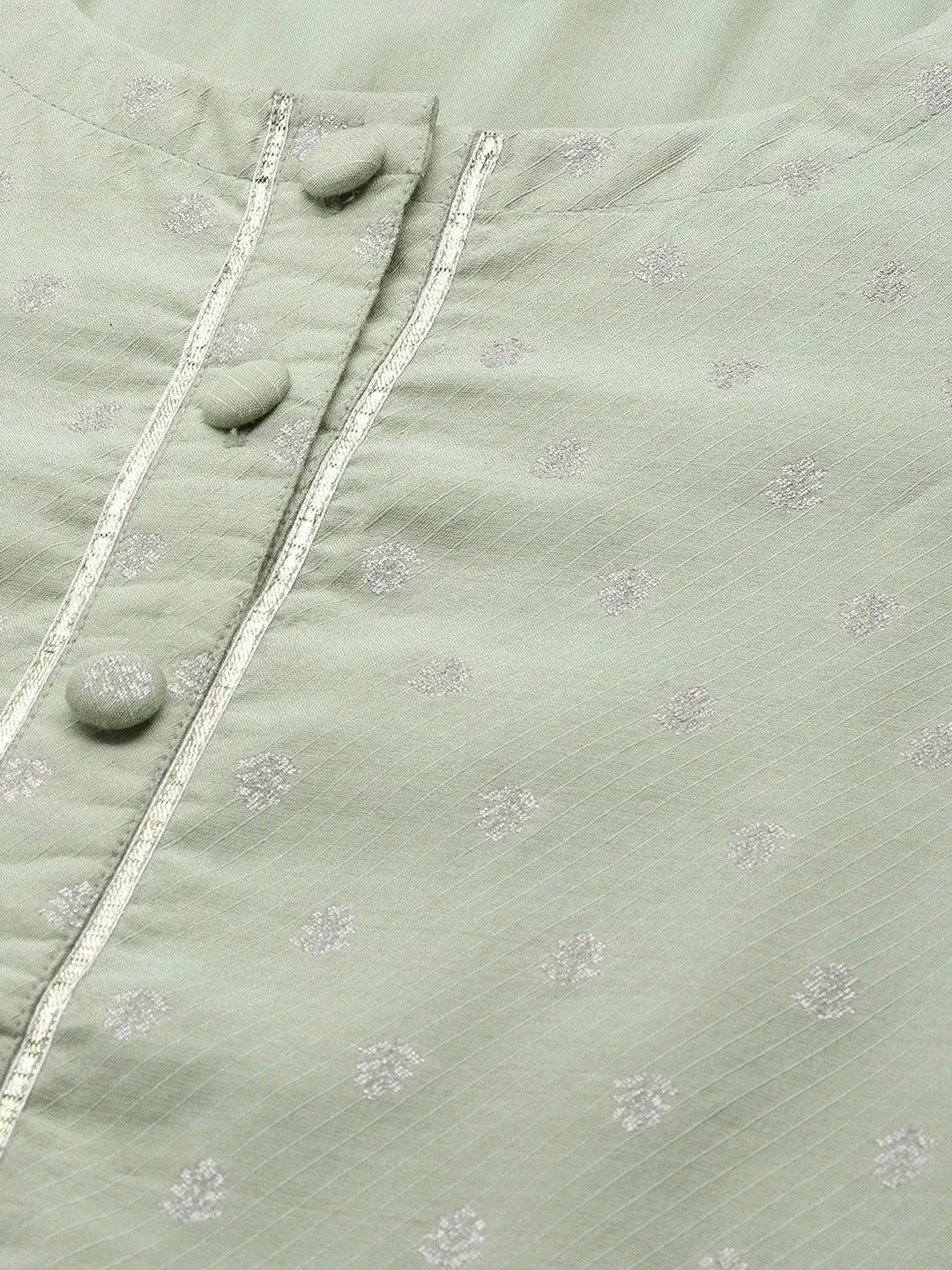 Green Woven Design Chanderi Silk Kurta - Libas 