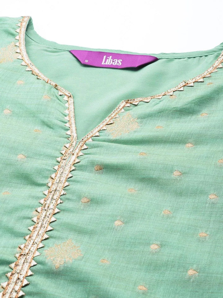 Green Woven Design Chanderi Silk Kurta - Libas