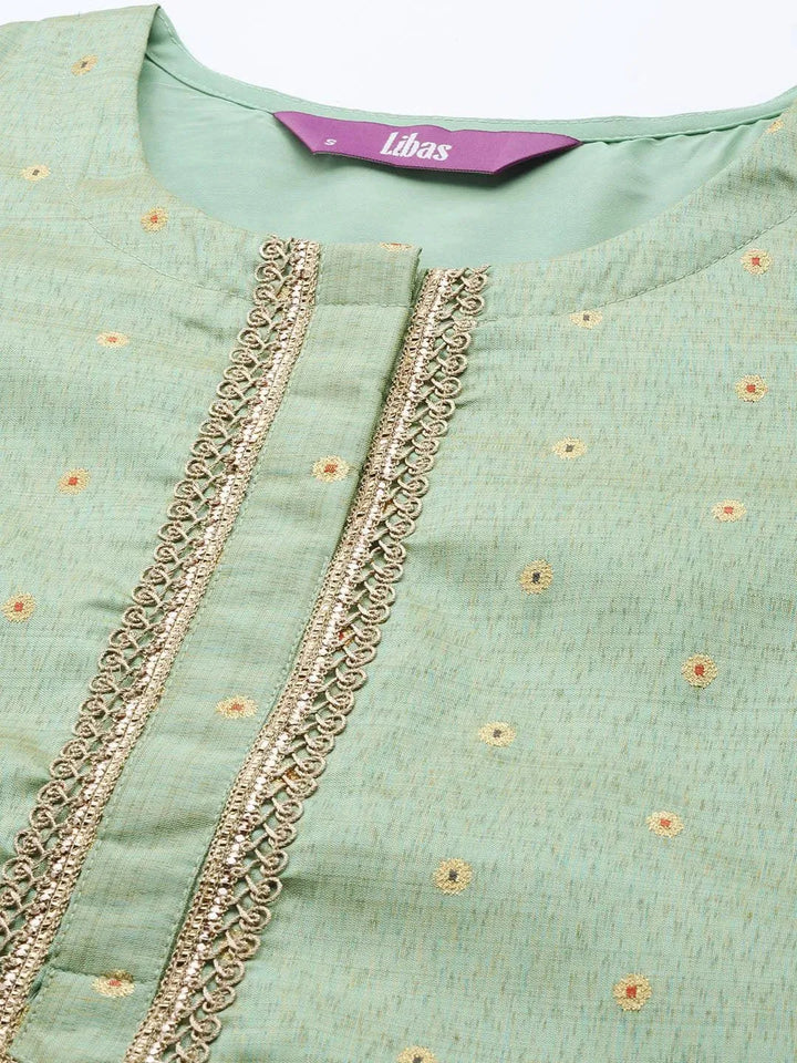 Green Woven Design Chanderi Silk Kurta - Libas