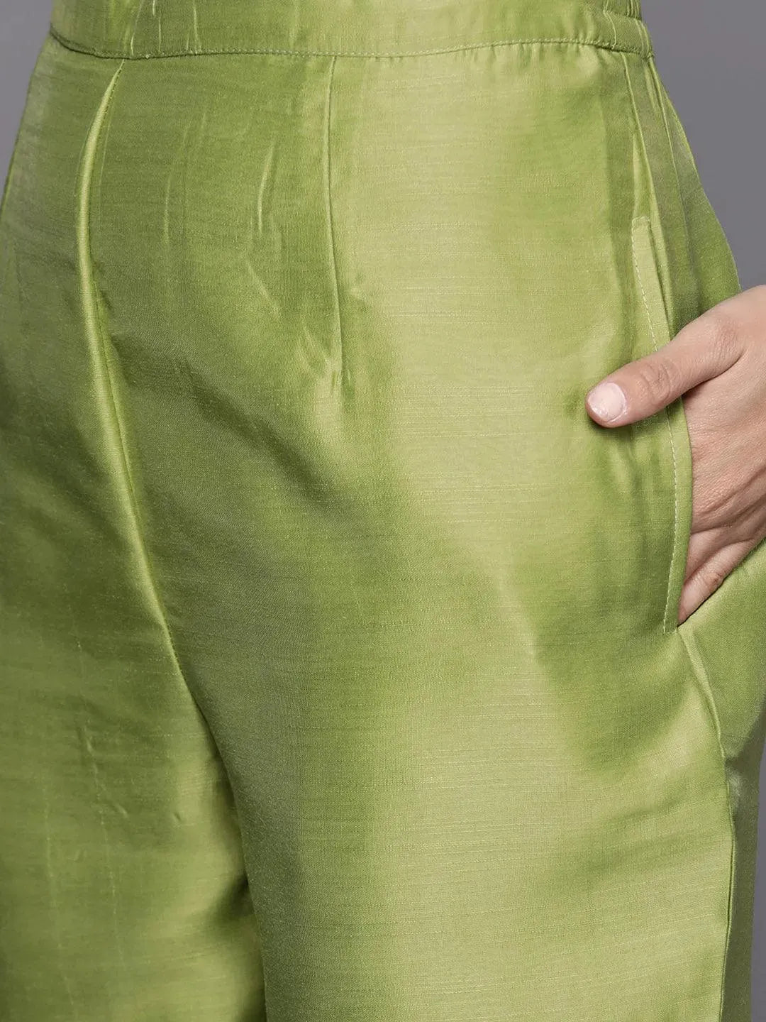 Green Woven Design Chanderi Silk Suit Set - Libas 