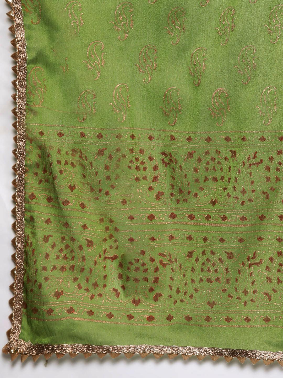 Green Woven Design Chanderi Silk Suit Set - Libas