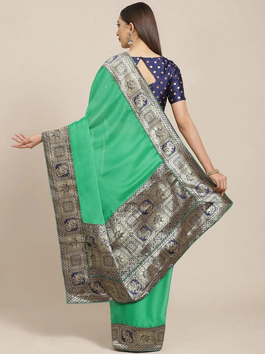 Green Woven Design Chiffon Saree - Libas