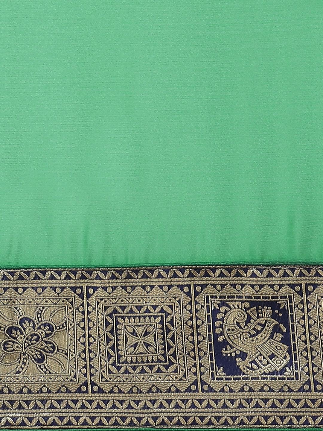 Green Woven Design Chiffon Saree - Libas