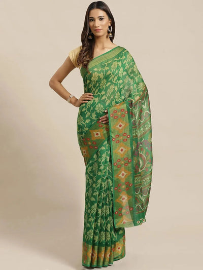 Green Woven Design Cotton Saree - Libas