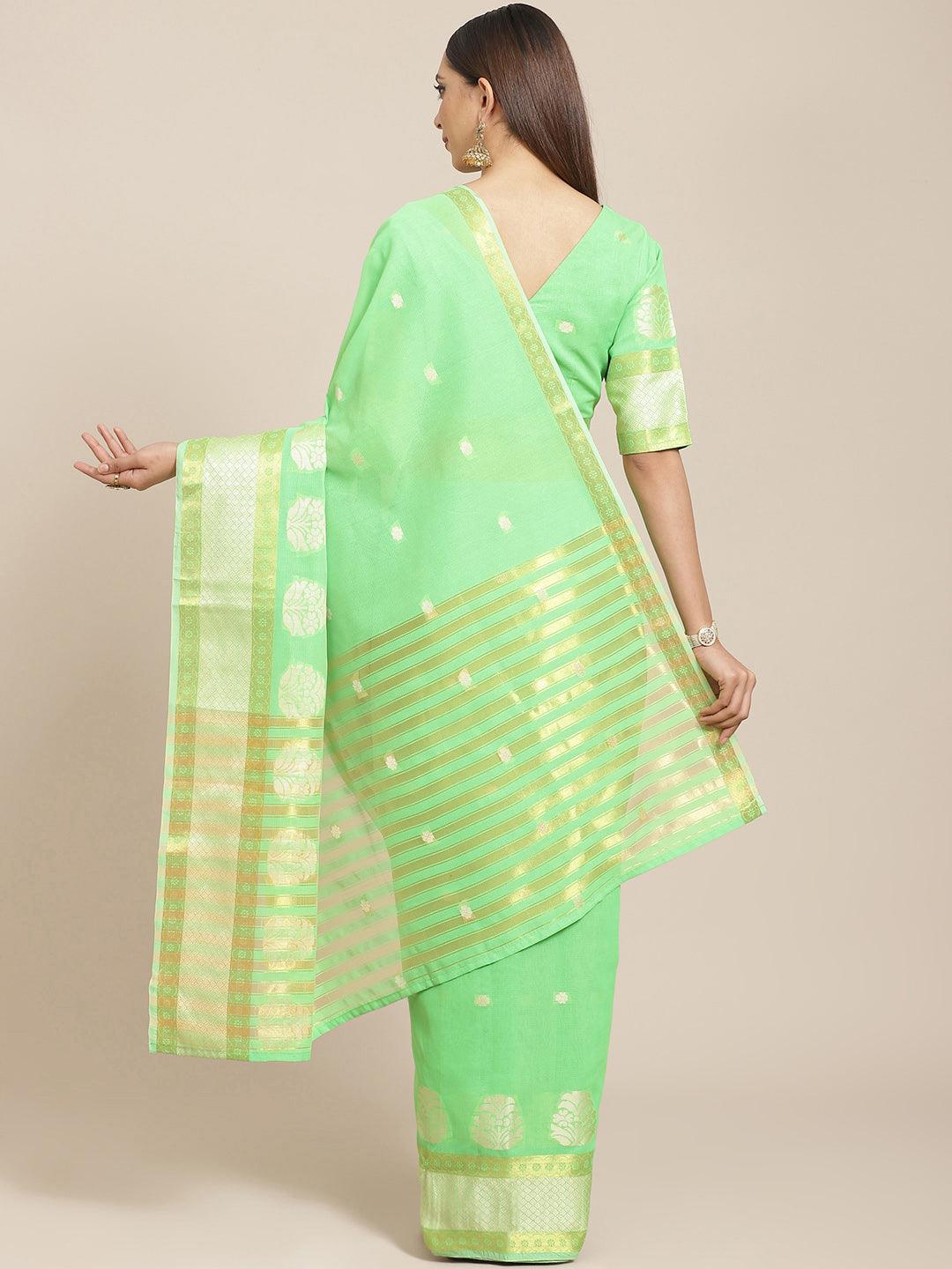 Green Woven Design Cotton Saree