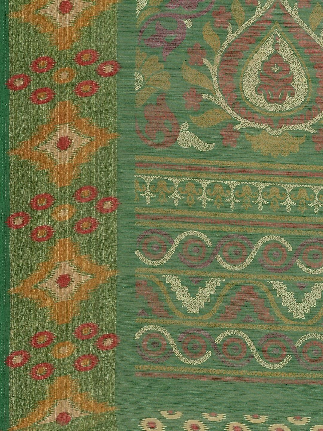 Green Woven Design Cotton Saree - Libas
