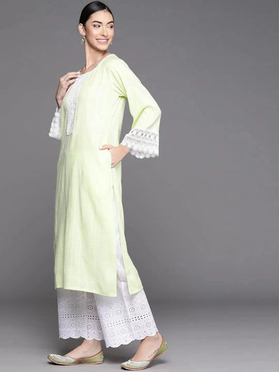 Green Woven Design Rayon Kurta - Libas