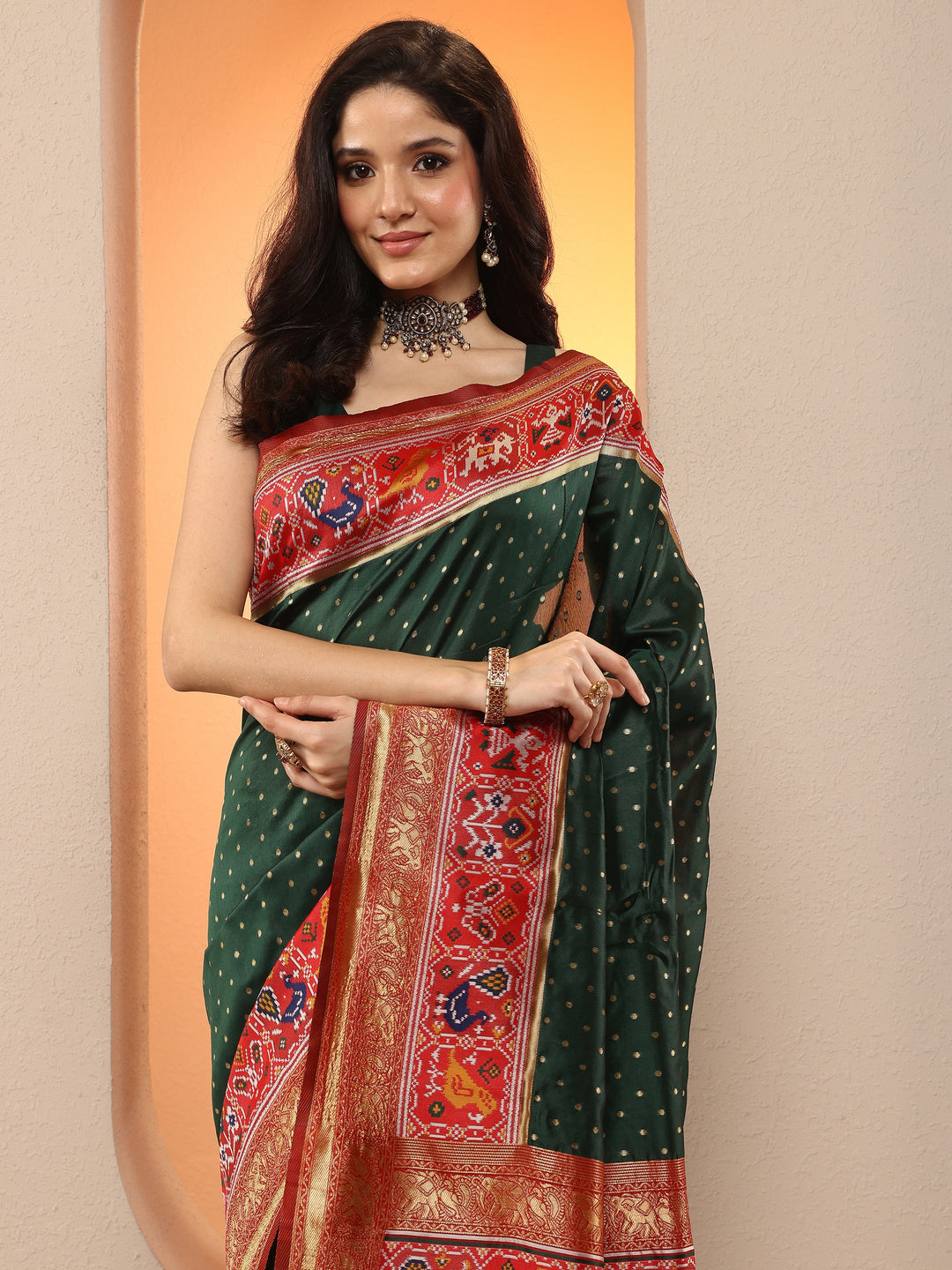  Green Woven Design Silk Blend Saree With Unstitched Blouse Piece 