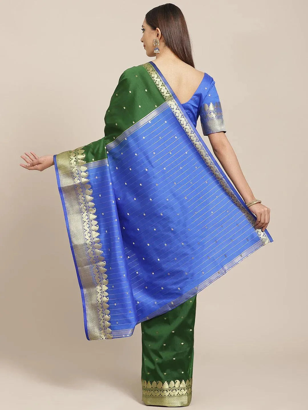 Green Woven Design Silk Saree - Libas 