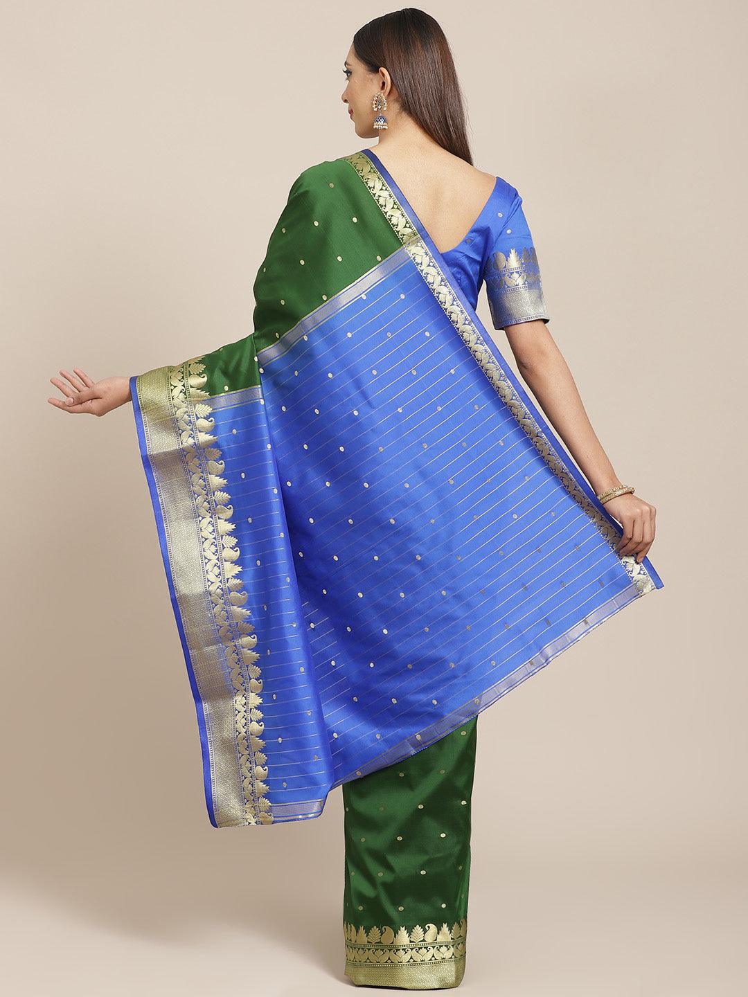 Green Woven Design Silk Saree - Libas