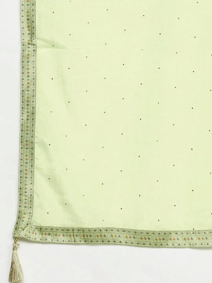 Green Woven Design Silk Suit Set - Libas