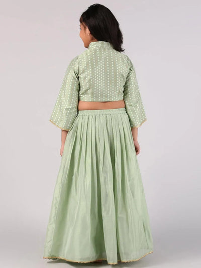 Green Woven Silk Blend Lehenga Set - Libas