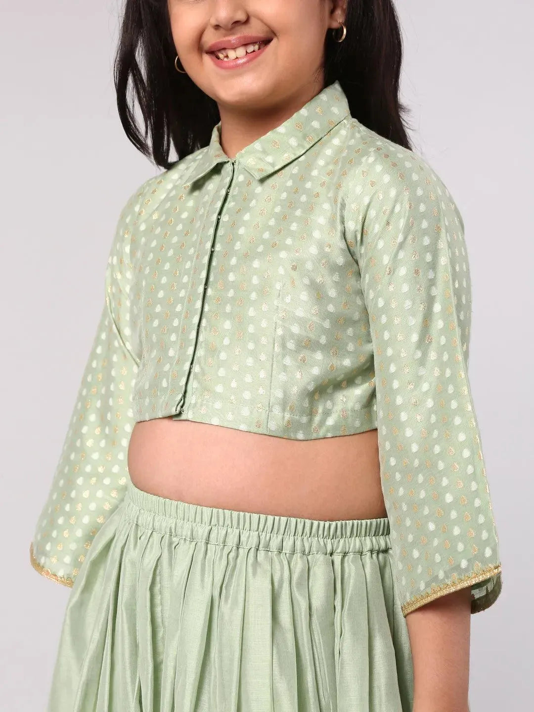 Green Woven Silk Blend Lehenga Set - Libas 