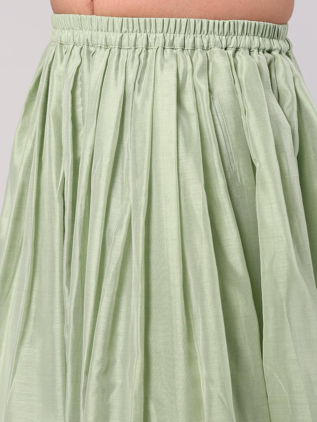 Green Woven Silk Blend Lehenga Set - Libas