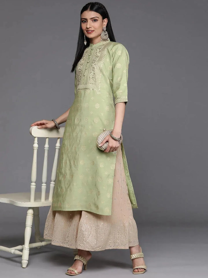 Green Yoke Design Chanderi Silk Kurta - Libas