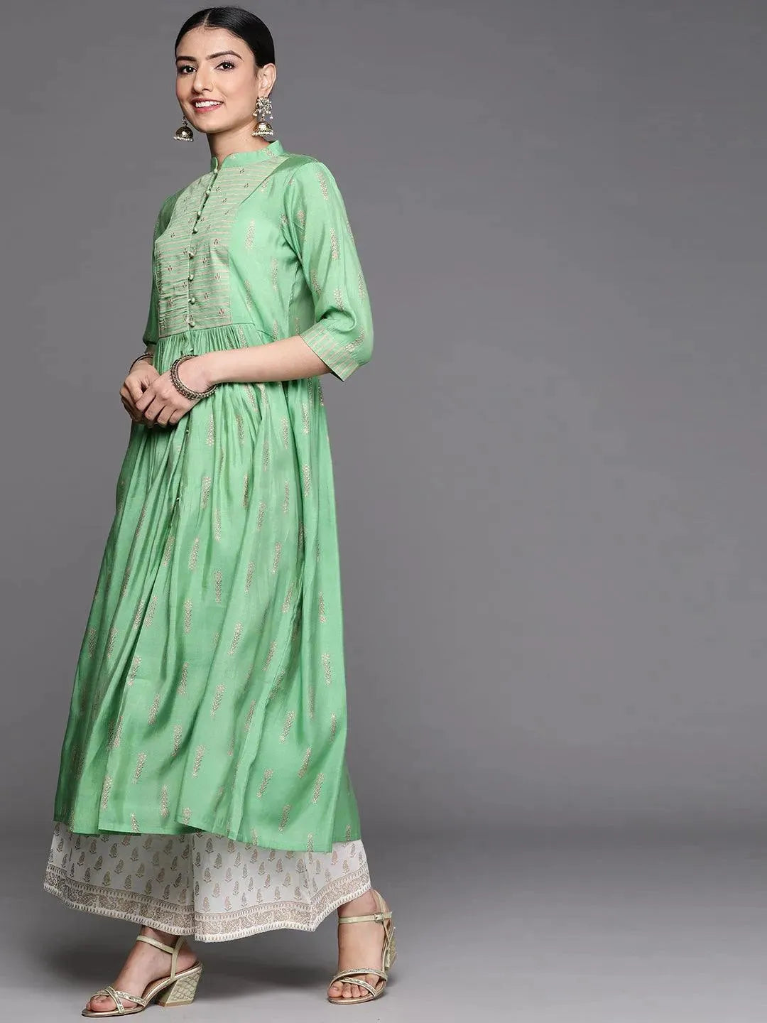 Green Yoke Design Chanderi Silk Kurta - Libas