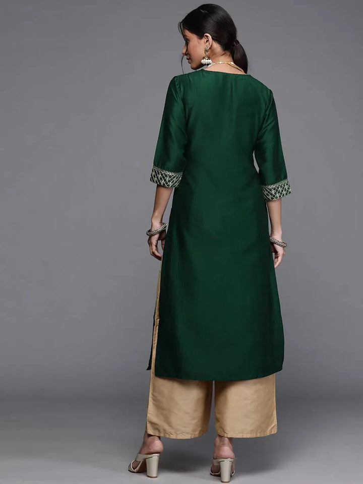 Green Yoke Design Chanderi Silk Kurta - Libas