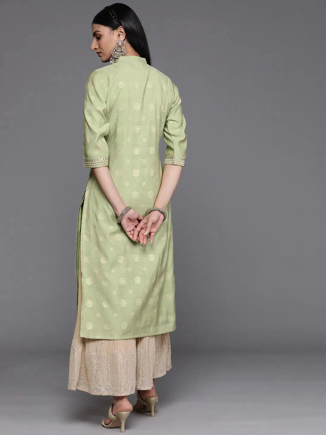 Green Yoke Design Chanderi Silk Kurta - Libas