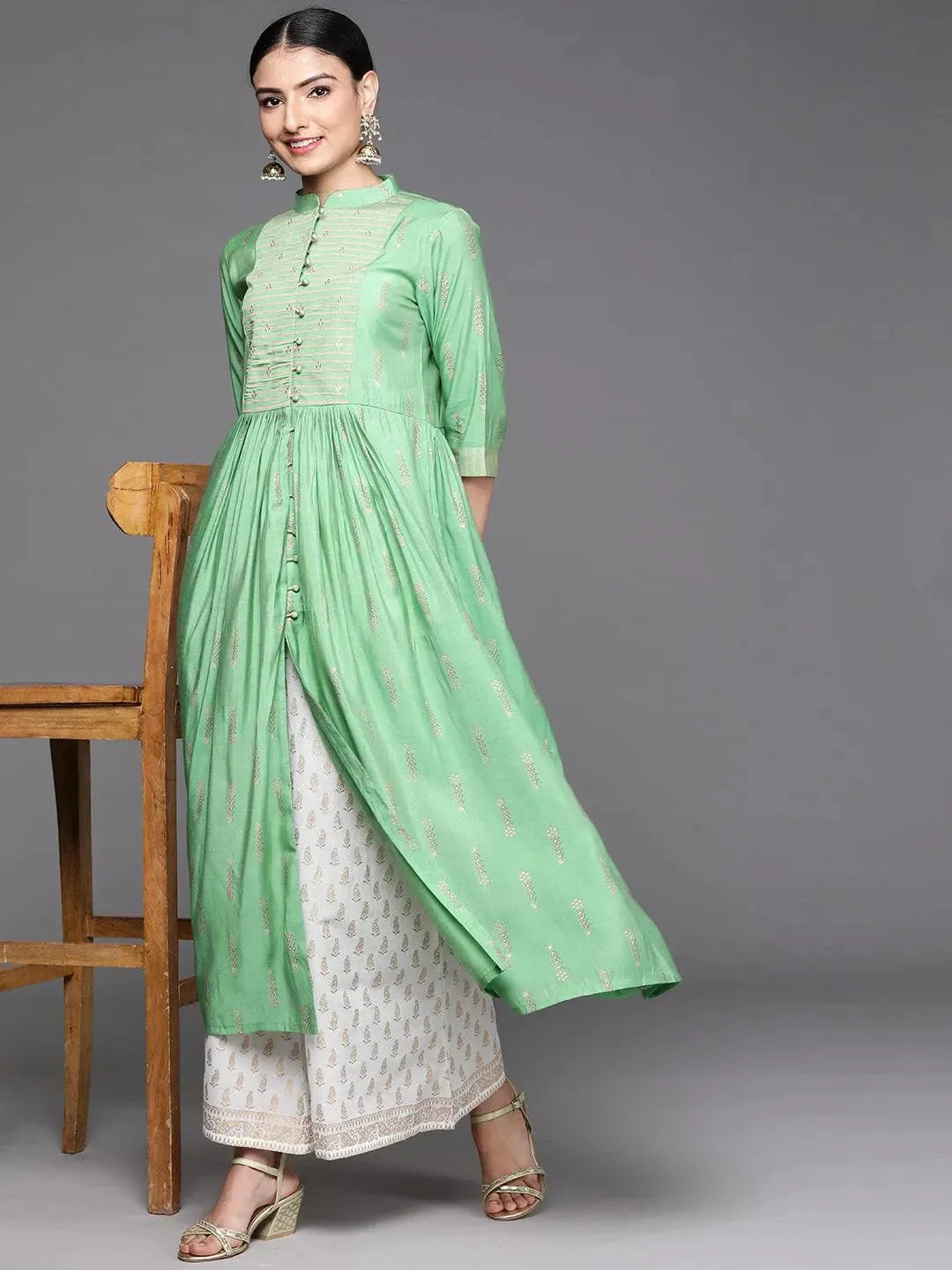 Green Yoke Design Chanderi Silk Kurta - Libas