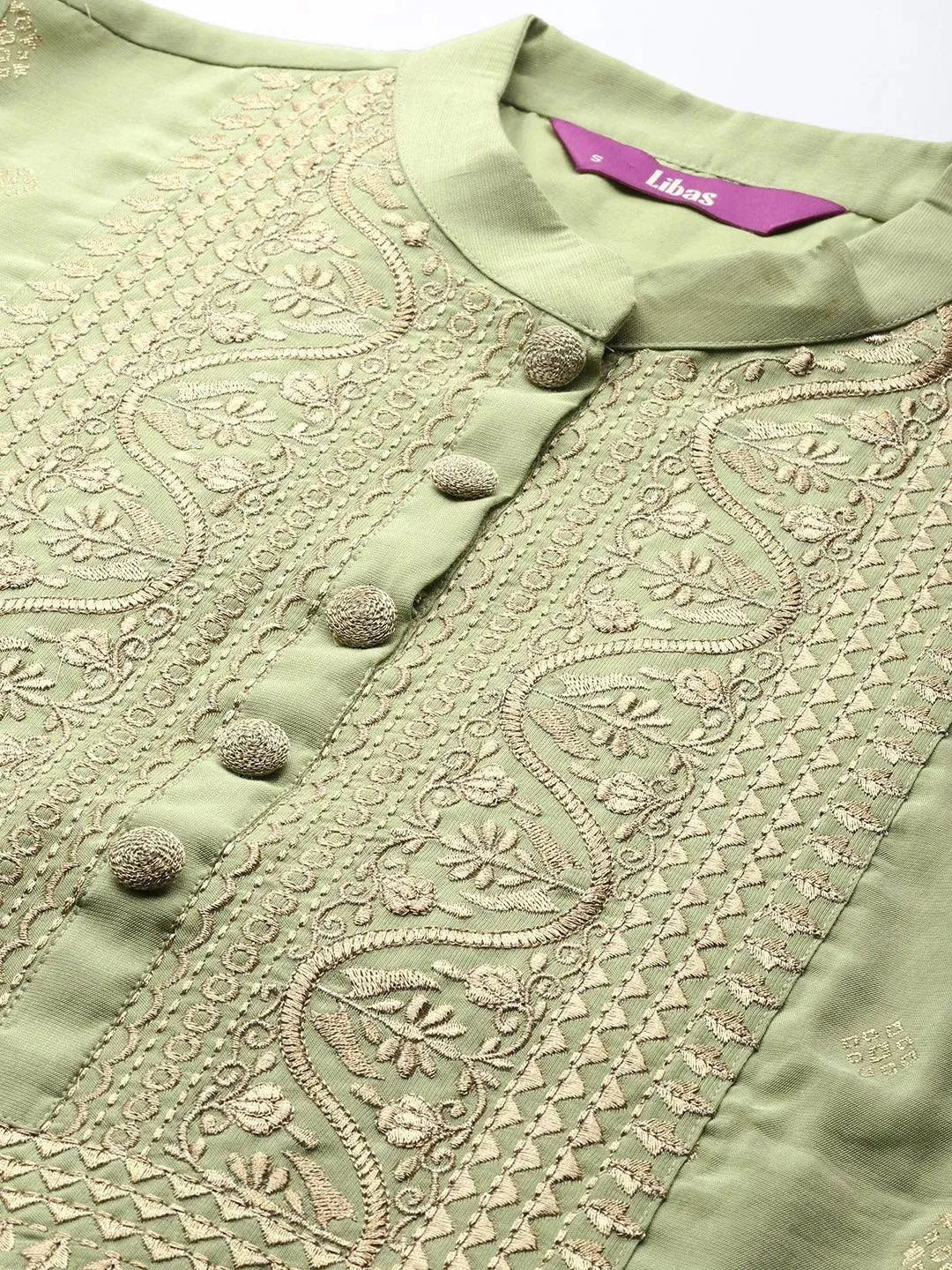 Green Yoke Design Chanderi Silk Kurta - Libas