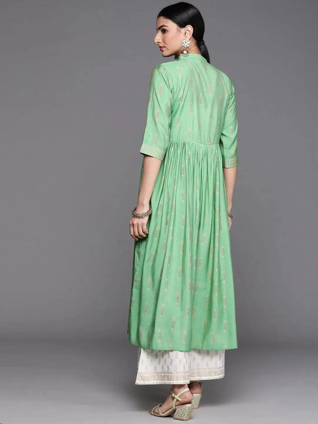 Green Yoke Design Chanderi Silk Kurta - Libas