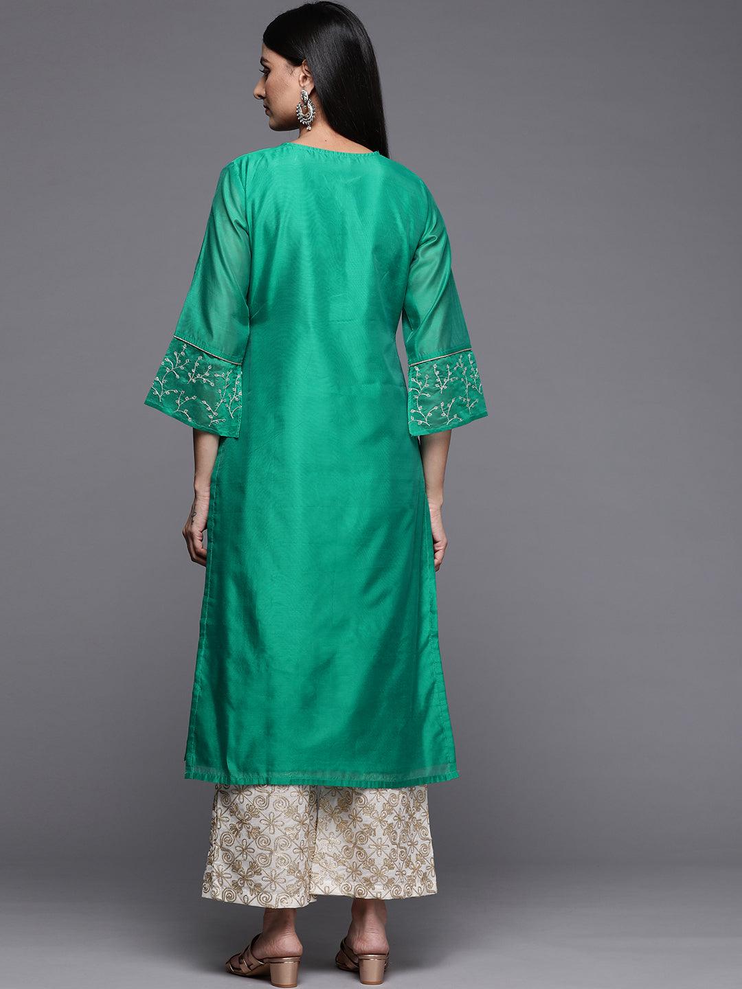 Green Yoke Design Chanderi Silk Straight Kurta - Libas