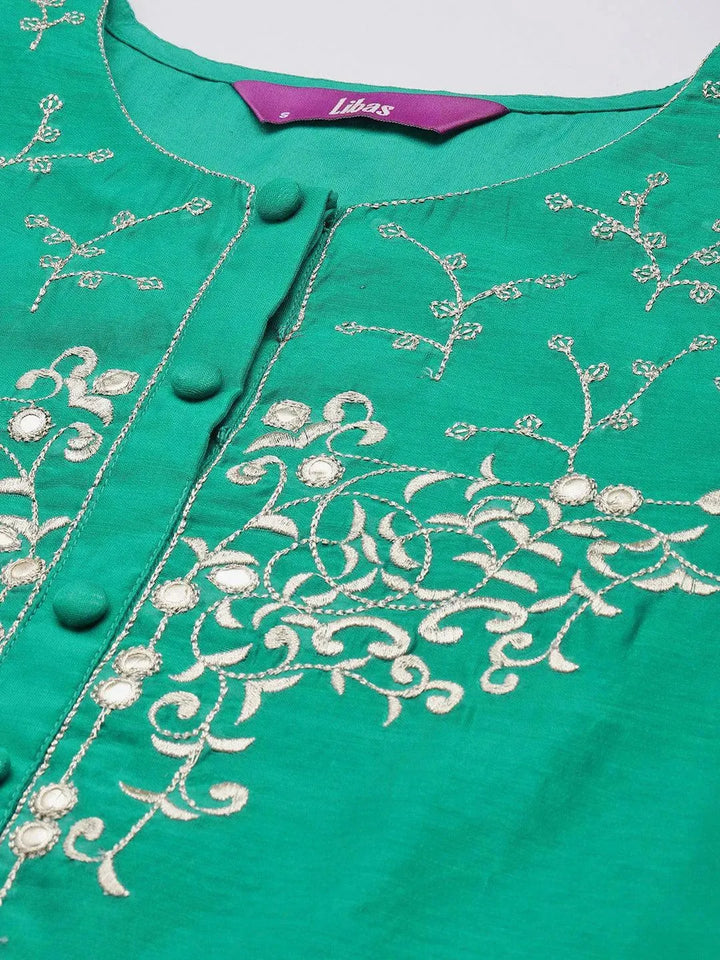 Green Yoke Design Chanderi Silk Straight Kurta - Libas