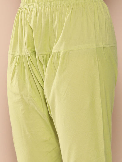 Green Yoke Design Cotton Anarkali Kurta With Churidar & Dupatta - Libas