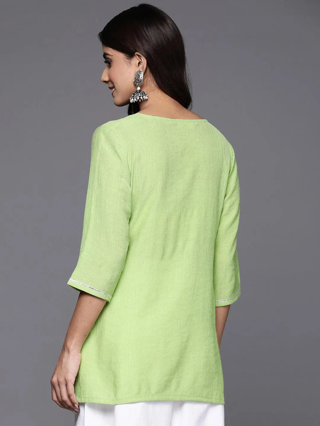 Green Yoke Design Cotton Blend Straight Kurti - Libas 