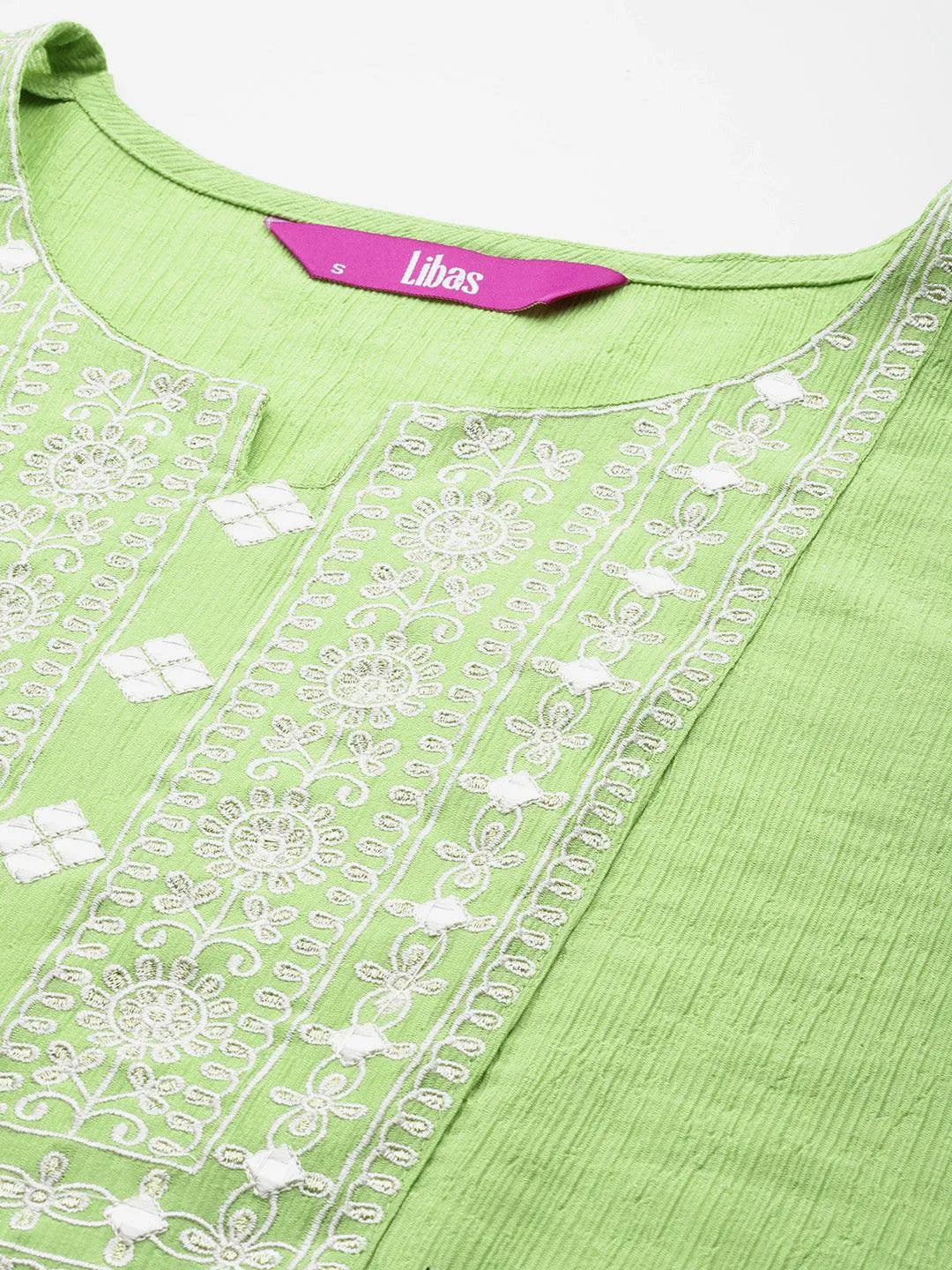 Green Yoke Design Cotton Blend Straight Kurti - Libas 